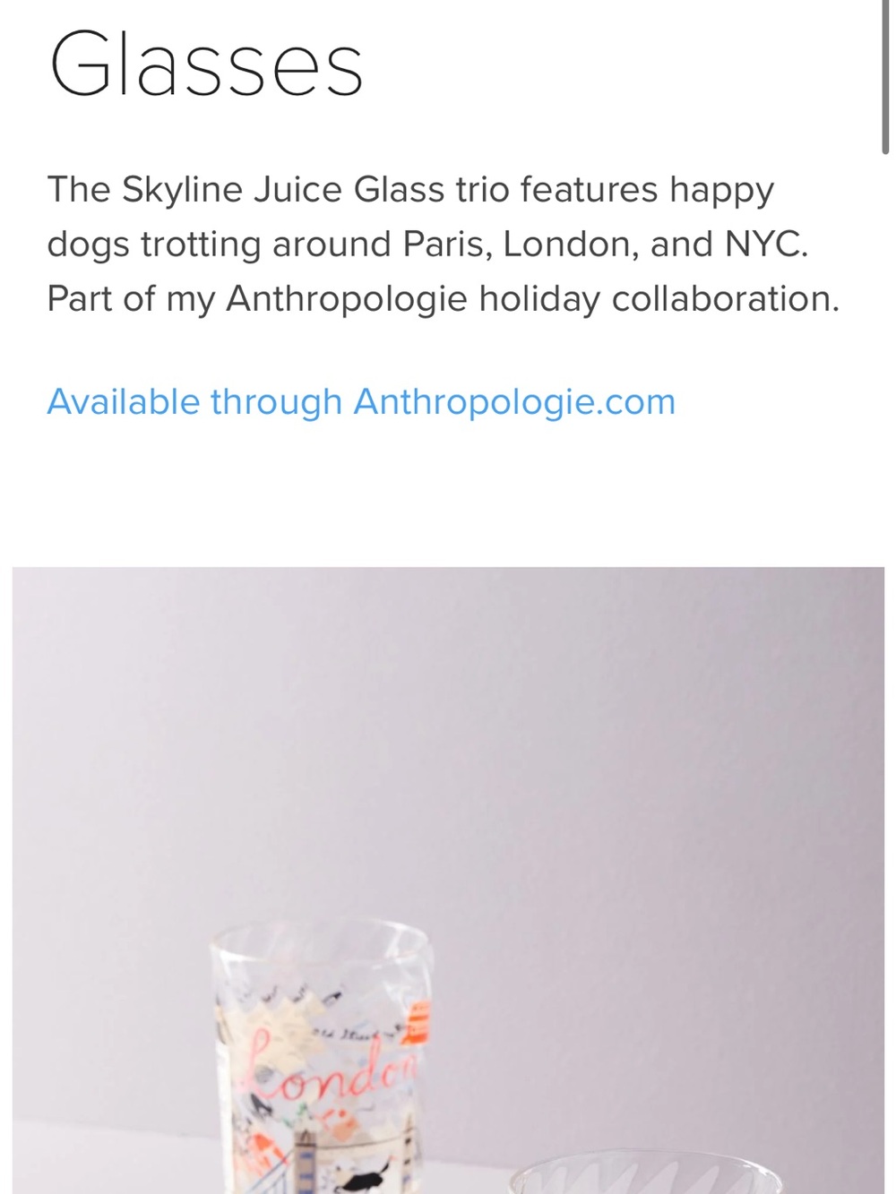 Anthropologie Skyline Glasses with Multicolor City Motifs